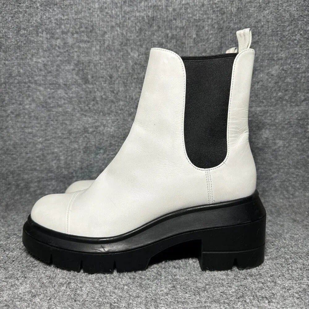 Stuart Weitzman Boots Womens 5C Norah Chelsea Booties White Leather Lug Sole - Picture 3 of 10